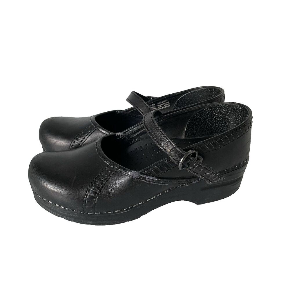 Dansko Clare Mary Jane Clog Shoes Marcelle Black Strap Leather Women's 38 US 8